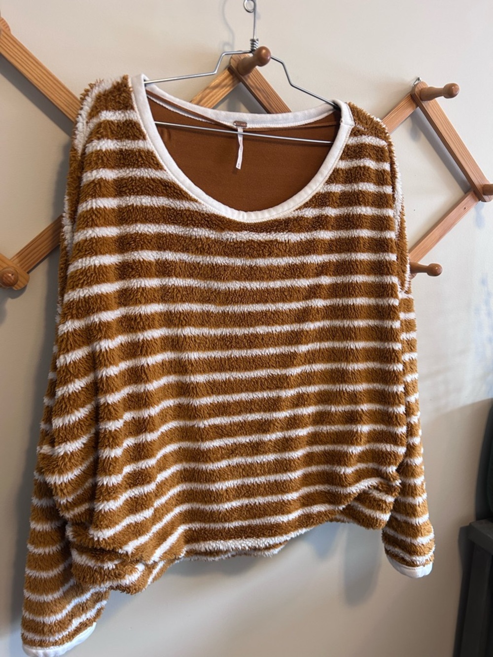 Free People Fuzzy Mustard and White Stripe Pullover